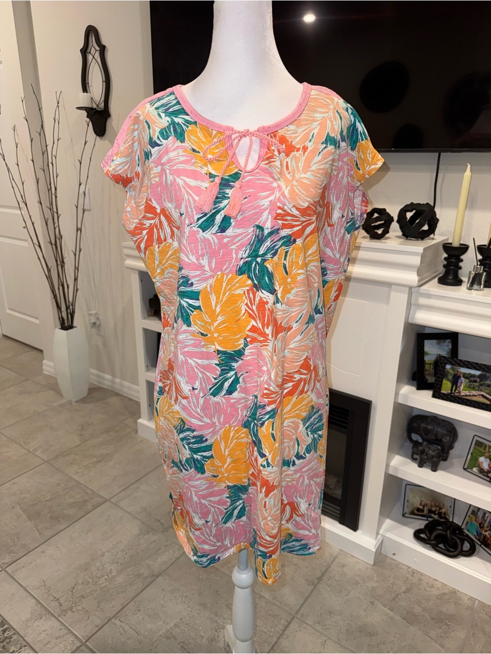 3 x 20$ Caribbean Joe Pink Multi Tropical Tie-Front Mini Dress Size M